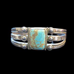VTG Sterling Silver Turquoise Cuff Bracelet 7" Inside 37 Grams